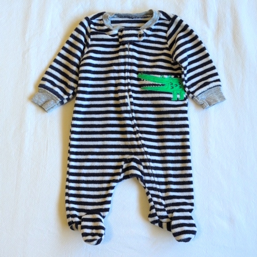 carter's striped terrycloth zipper footie sleeper pajamas newborn baby boy